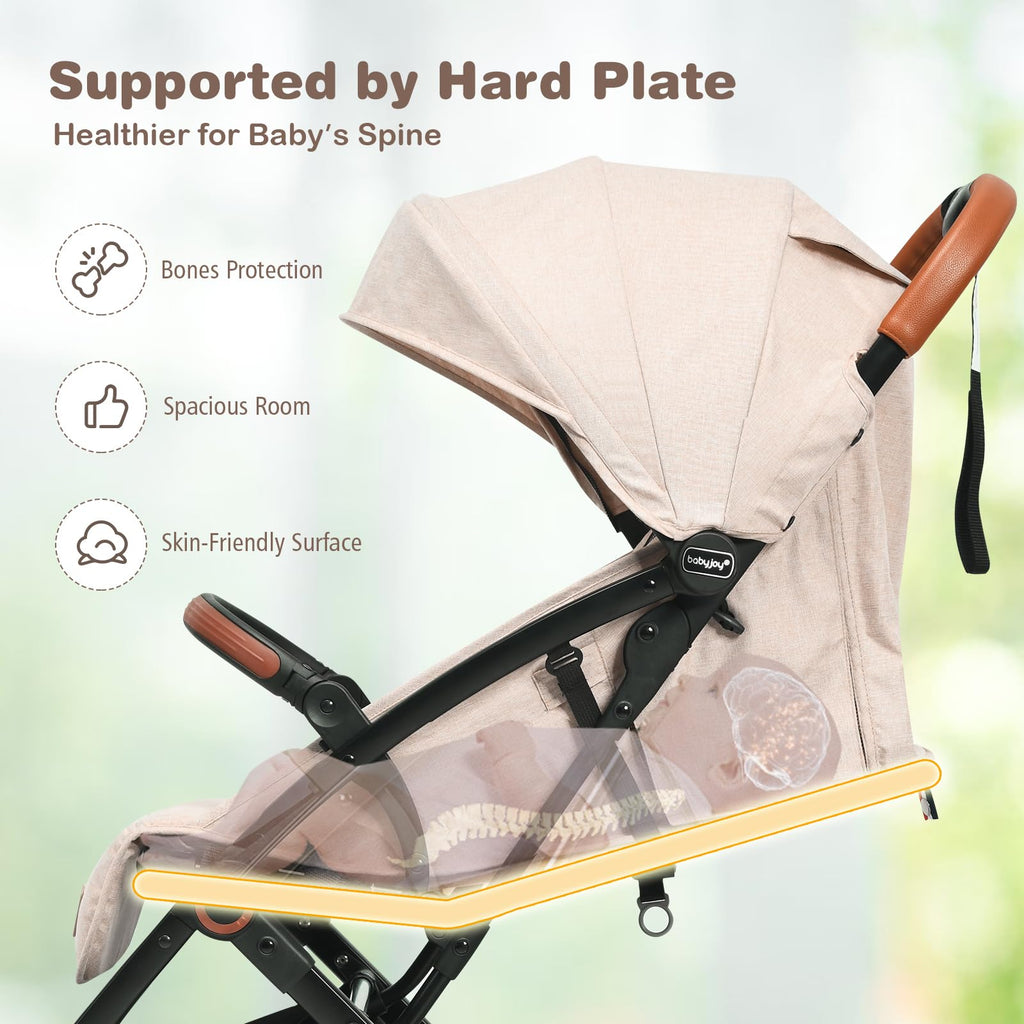 Lightweight Compact Baby Stroller with 5-Point Harness and Storage Basket, Beige H6740