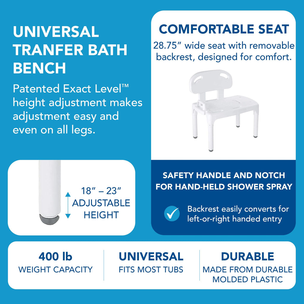 Bath Transfer Bench with Backrest and Adjustable Legs Y50055
