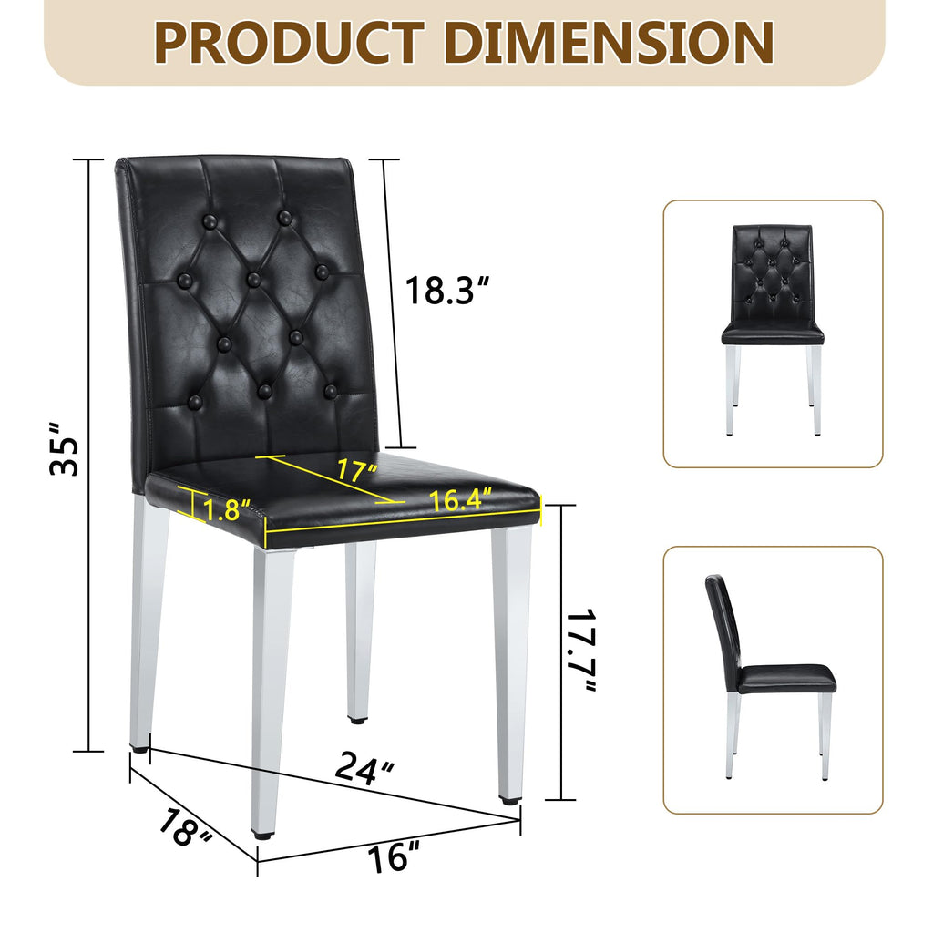 Black Upholstered Dining Chairs Set of 4 with Silver Metal Legs P717