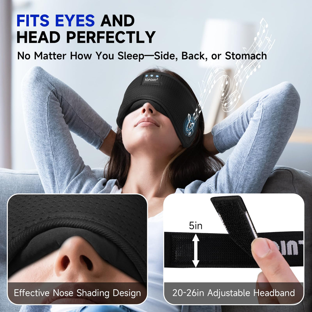 Cotton Sleep Mask Headphones Bluetooth Wireless with Microphone K379059