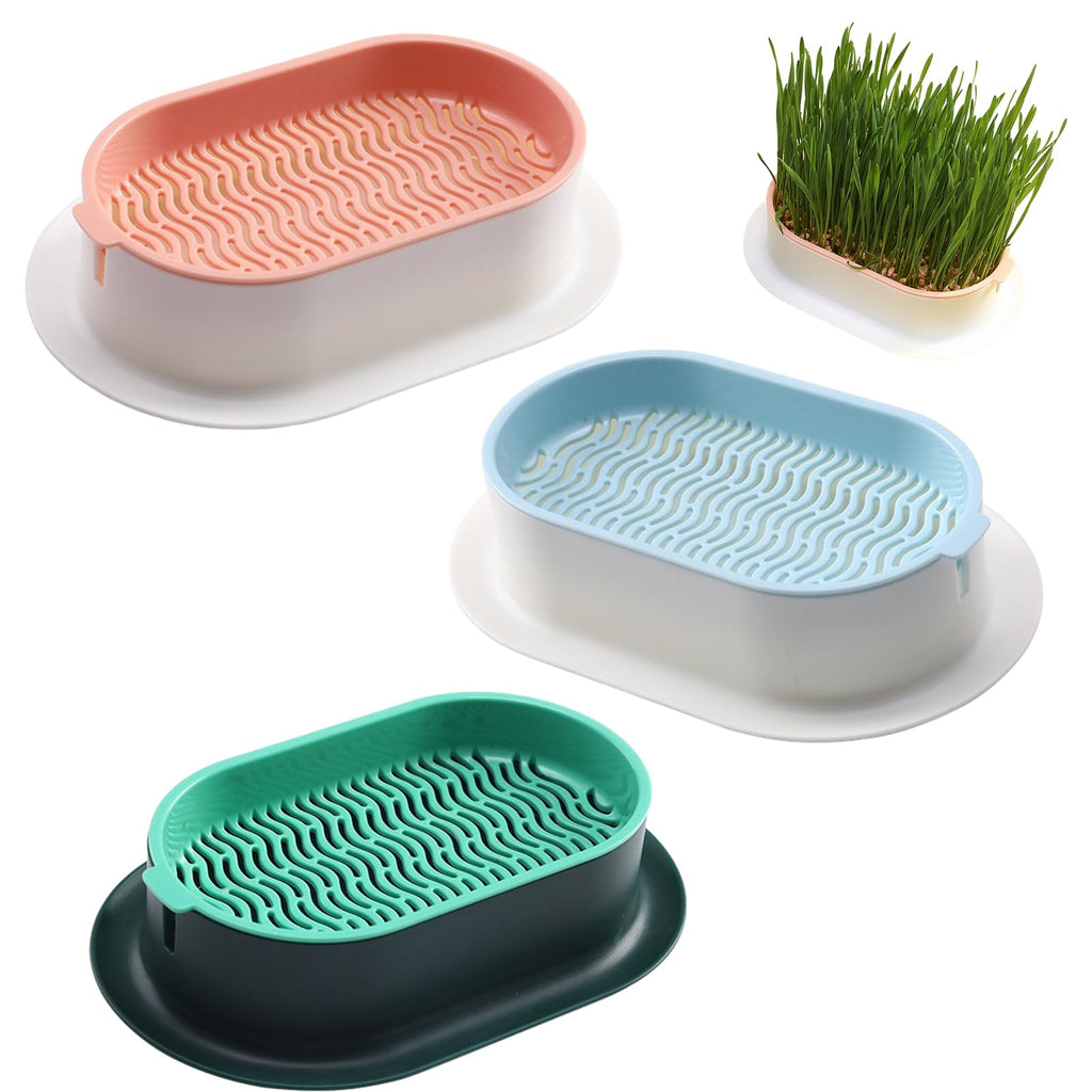 Cat Grass Planter Box, 3 Pcs Plastic Growing Trays Q42778