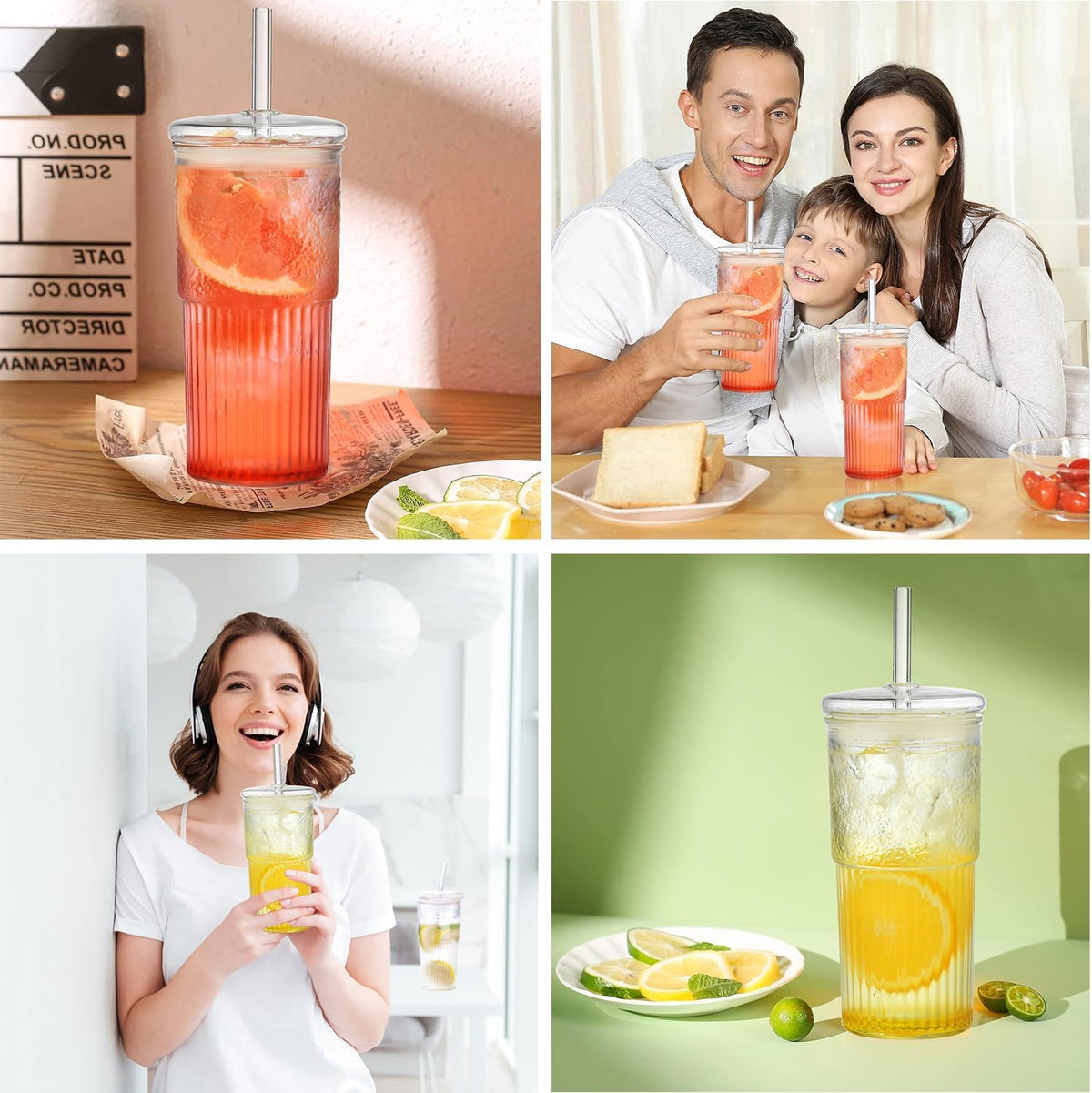 22 oz High Borosilicate Clear Glass Cups with Lids and Straws, Pack of 2 Z8276