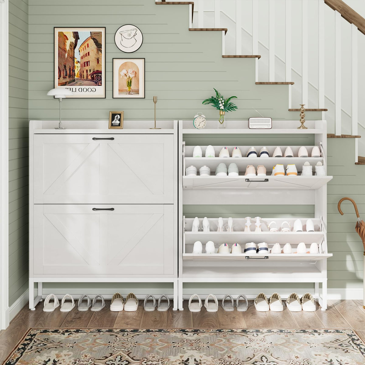 White 2 Flip Drawers Shoe Storage Cabinet V77114