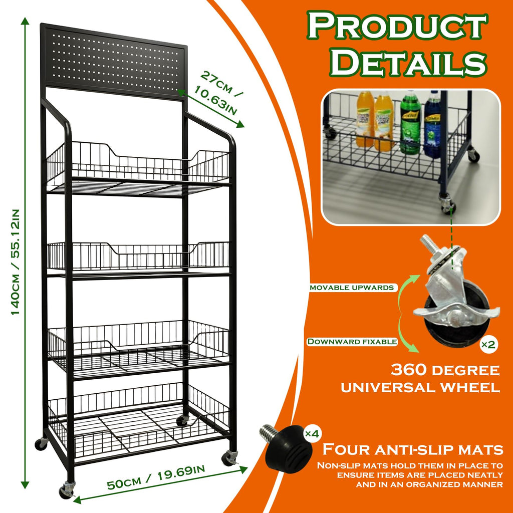 5 Tier Metal Candy Display Rack with Wheels & 15 Hooks N718