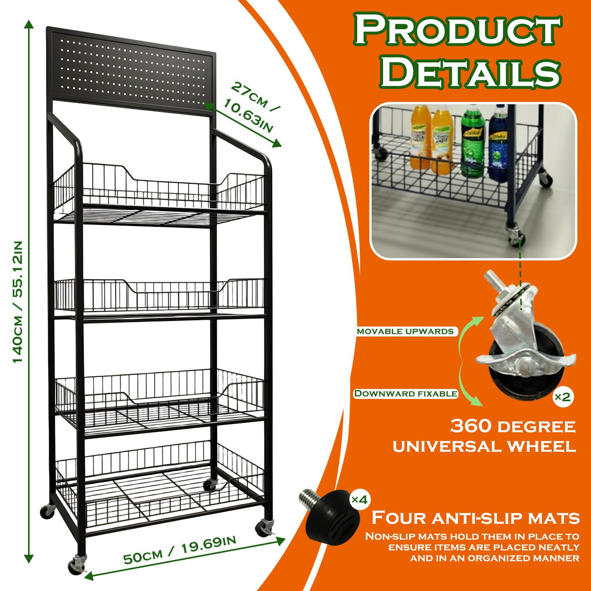 5 Tier Metal Candy Display Rack with Wheels & 15 Hooks N718