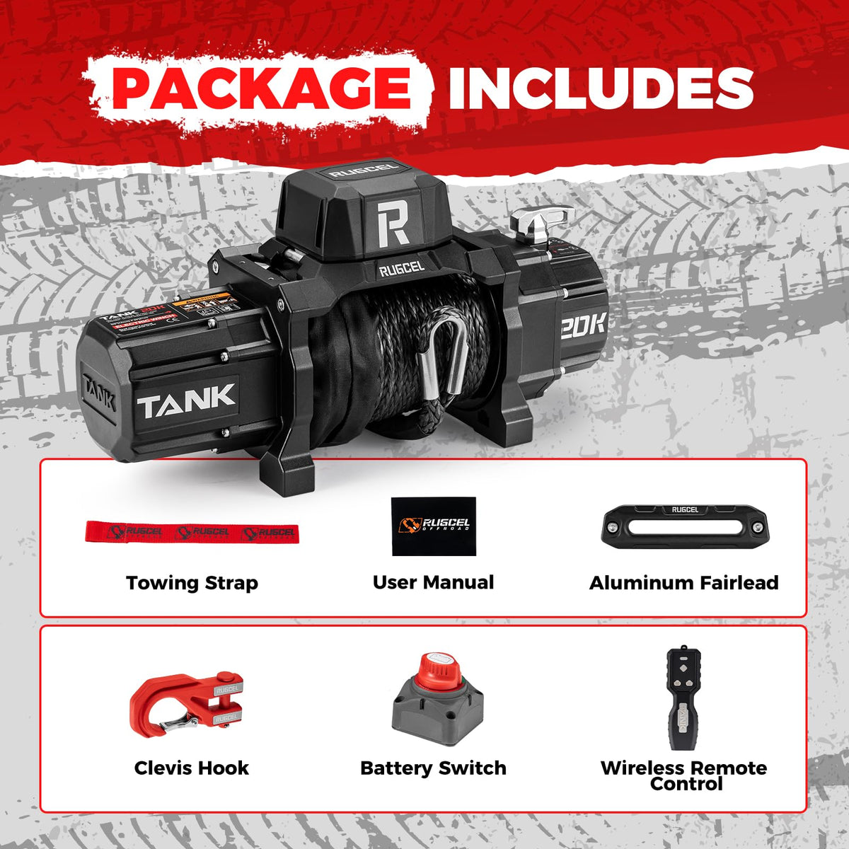 20000lb 12V Heavy Duty Waterproof Electric Synthetic Rope Winch H9912