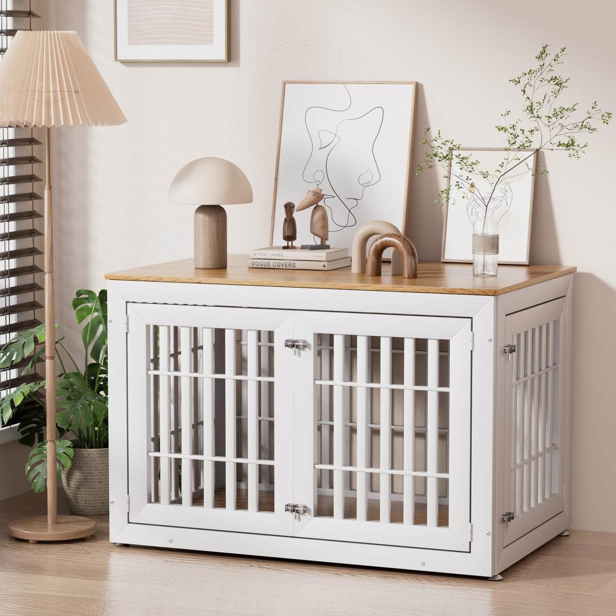 48" XXL White Wooden Dog Crate Furniture D85566