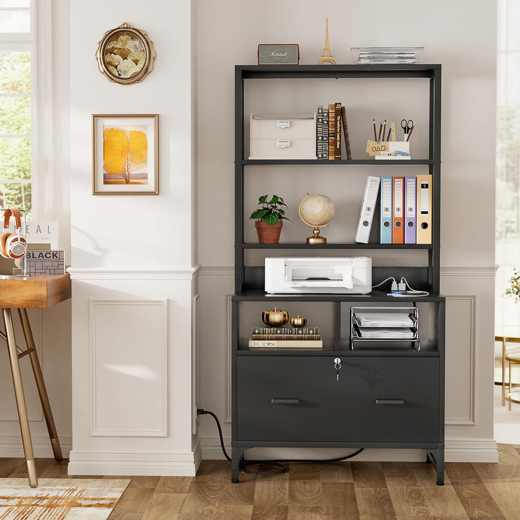 Black File Cabinet with Charging Station E65691