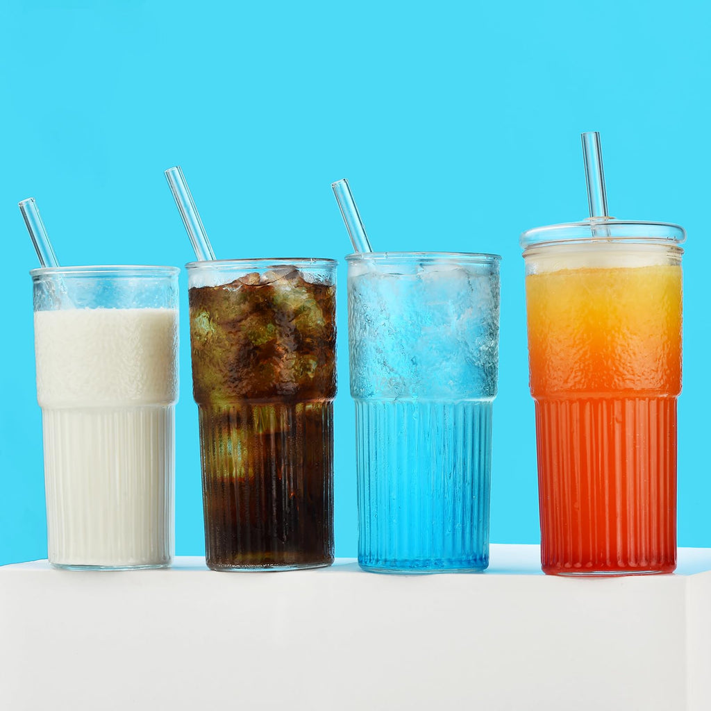 22 oz High Borosilicate Clear Glass Cups with Lids and Straws, Pack of 2 Z8276