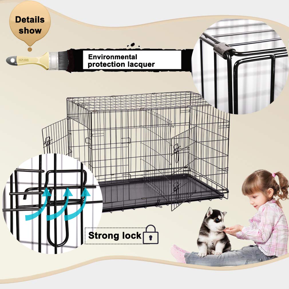 Folding Metal Dog Crate with Divider and Handle C330