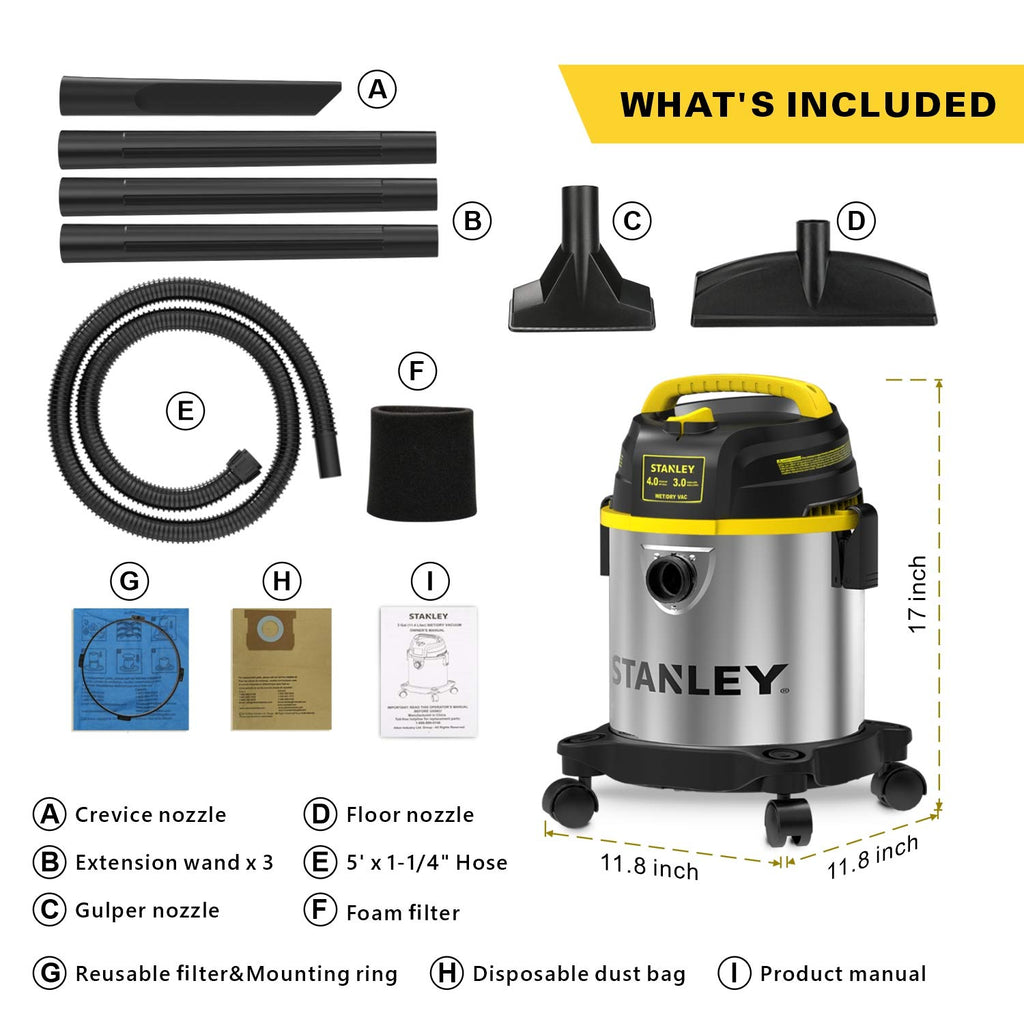 3 Gallon Stainless Steel Wet Dry Shop Vacuum G8102