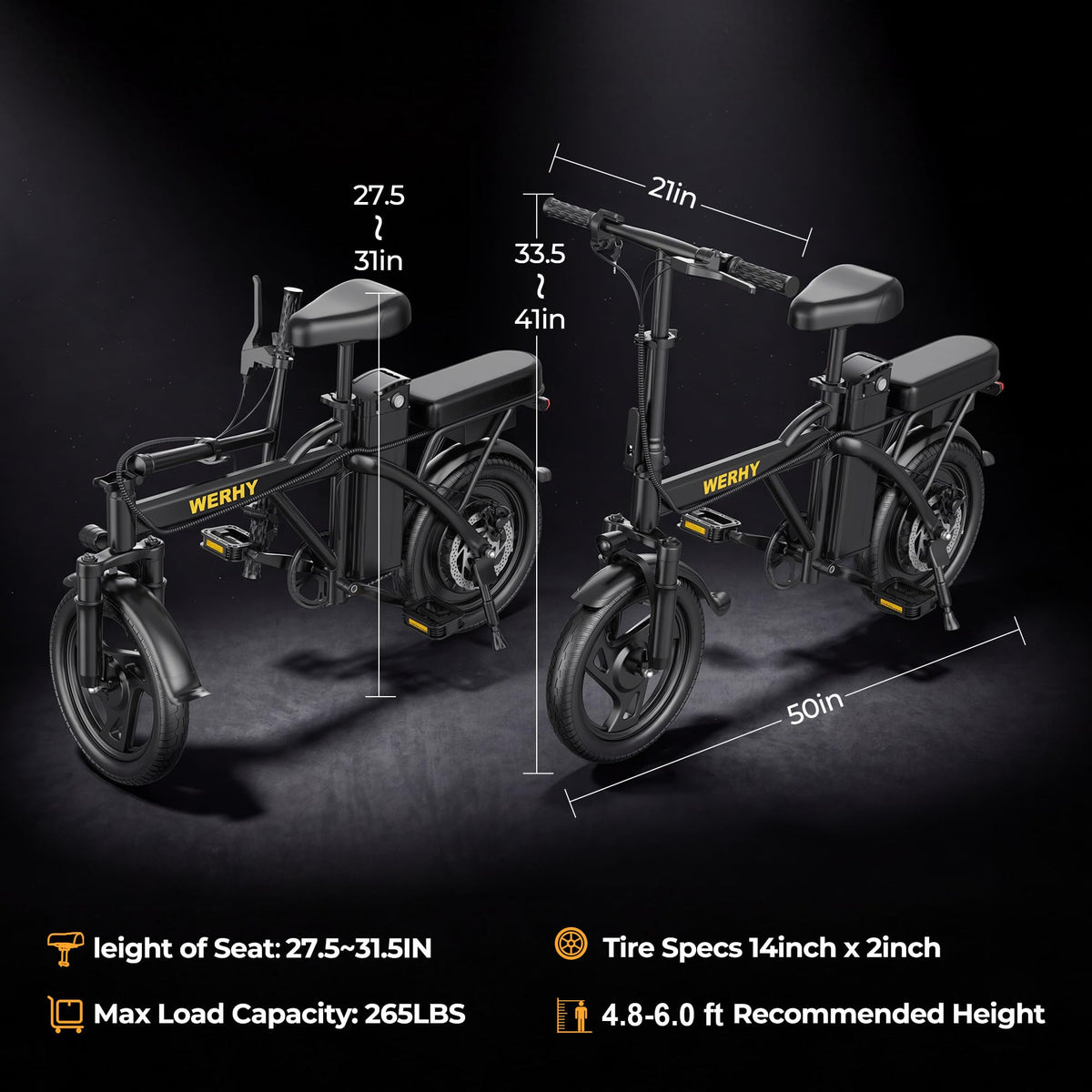750W Peak Foldable Electric Bike with 48V Removable Battery S10867