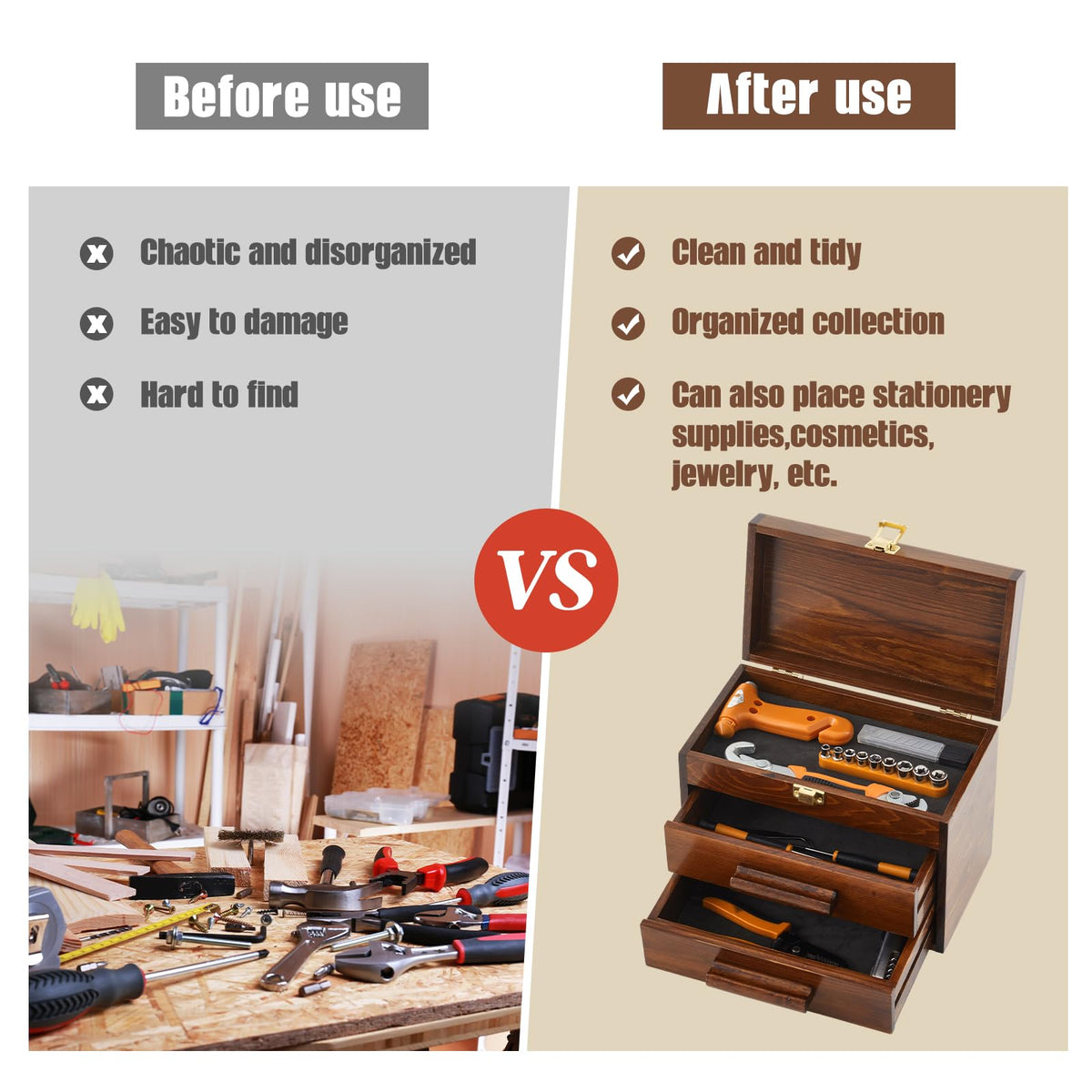 11 Inch Wooden Tool Box with 2 Drawers F71532
