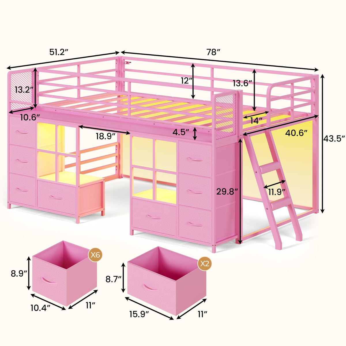 Twin Over Twin Bunk Bed with 8 Drawers & Bookshelf X169
