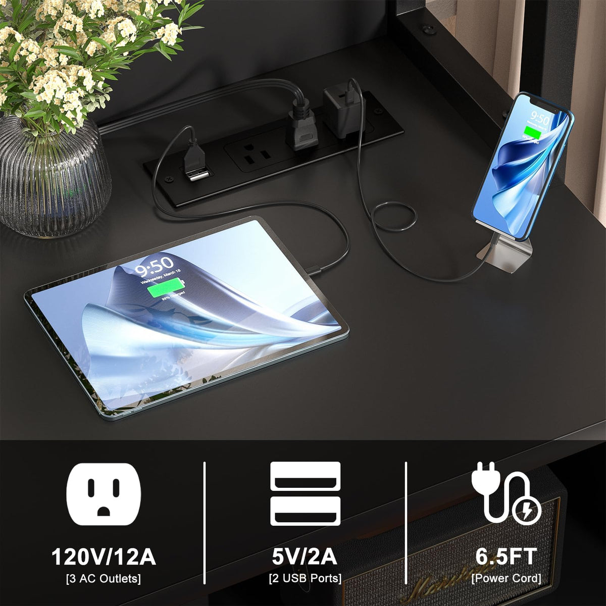 Black File Cabinet with Charging Station E65691