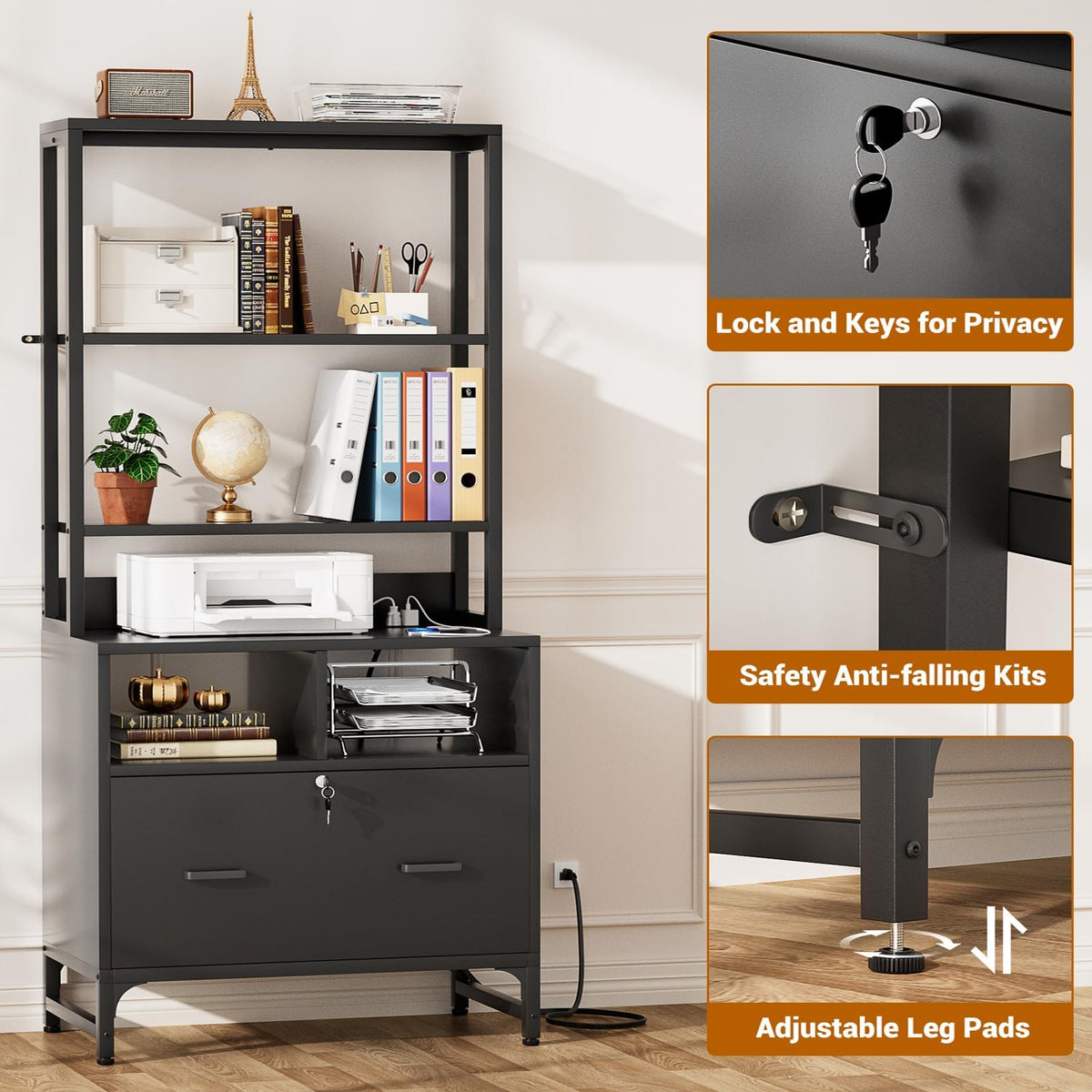 Black File Cabinet with Charging Station E65691