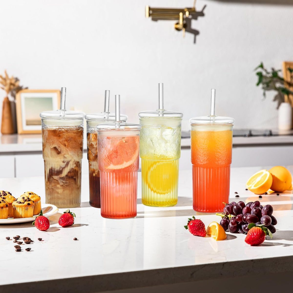 22 oz High Borosilicate Clear Glass Cups with Lids and Straws, Pack of 2 Z8276