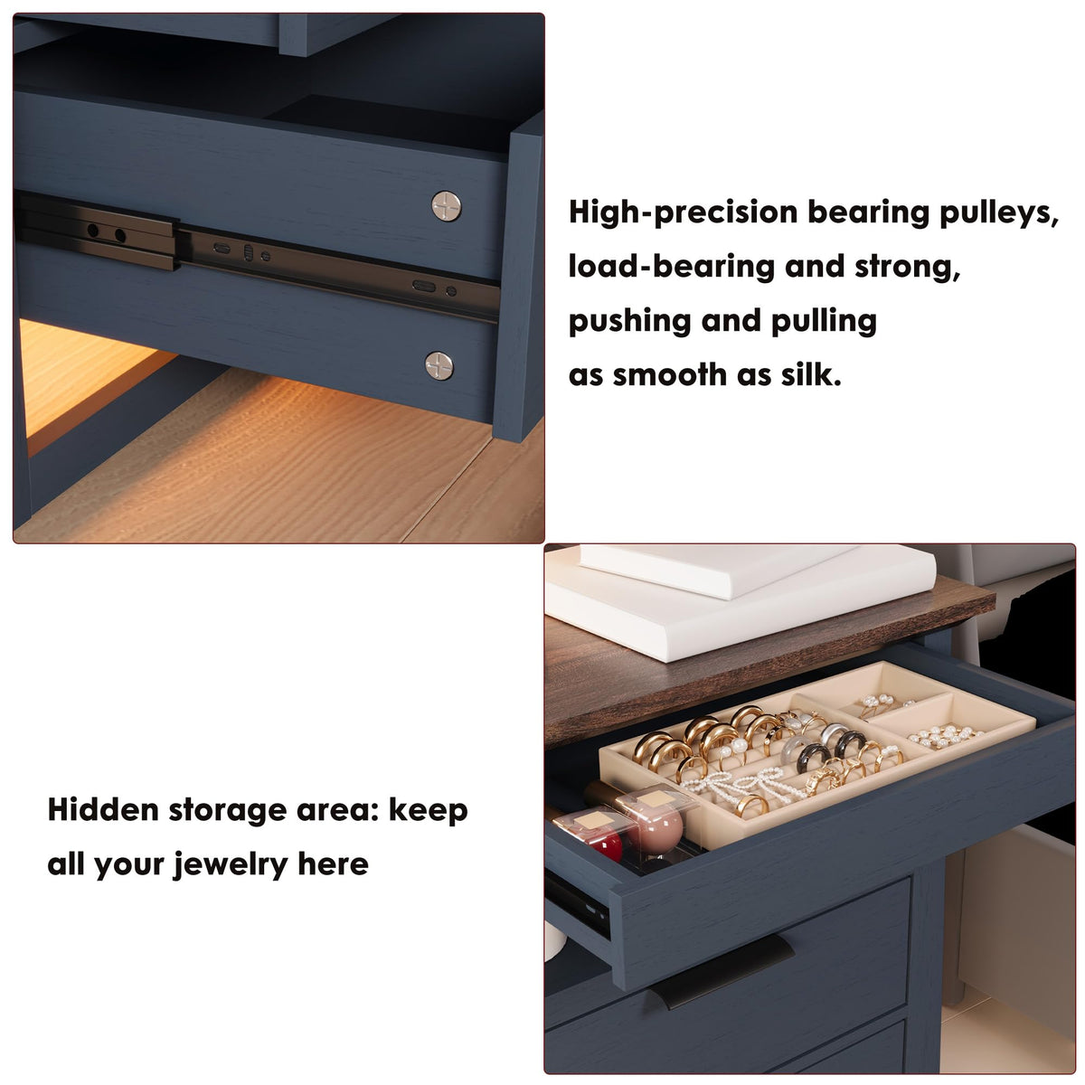 3 Drawer Nightstand with Charging Station and LED Lights Y28309
