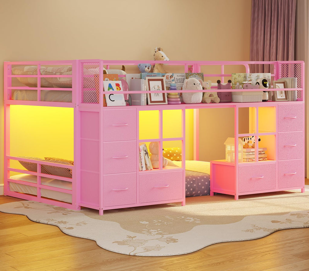 Twin Over Twin Bunk Bed with 8 Drawers & Bookshelf X169