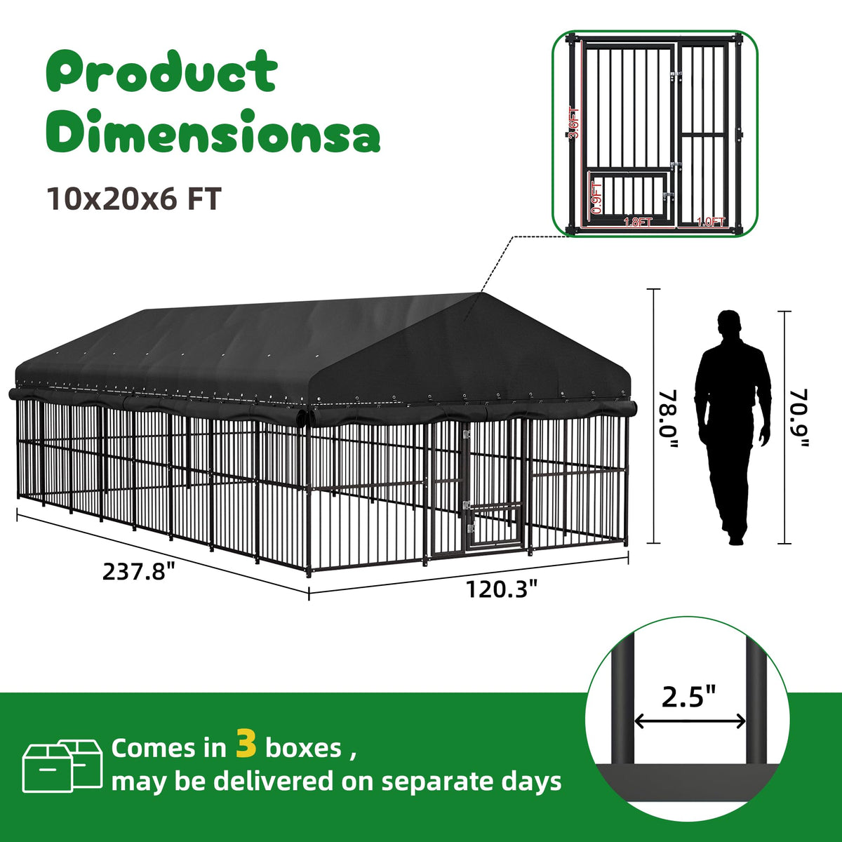 10x20 FT Heavy Duty Outdoor Dog Kennel with Roof H8392