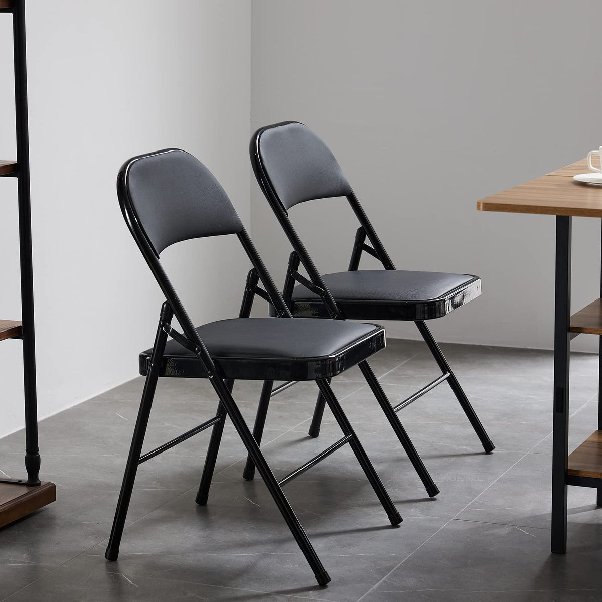 Black Folding Chairs with Padded Seats, 10 Pack K7338