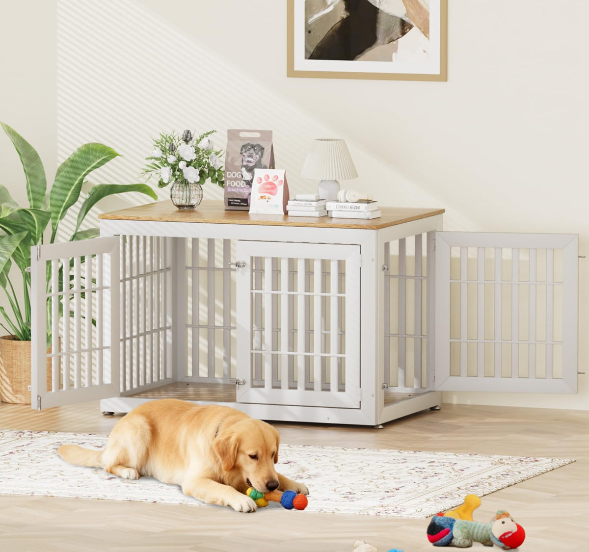 48" XXL White Wooden Dog Crate Furniture D85566