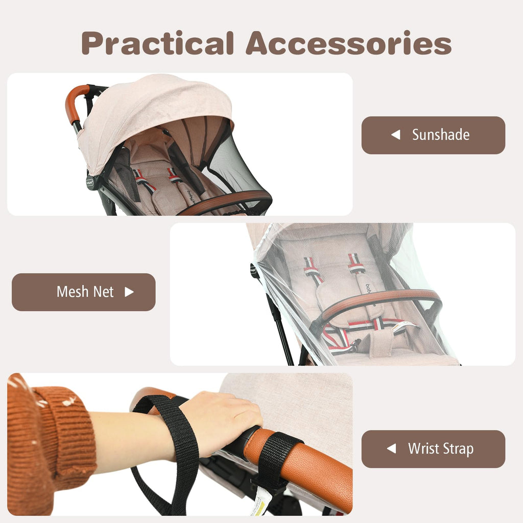 Lightweight Compact Baby Stroller with 5-Point Harness and Storage Basket, Beige H6740