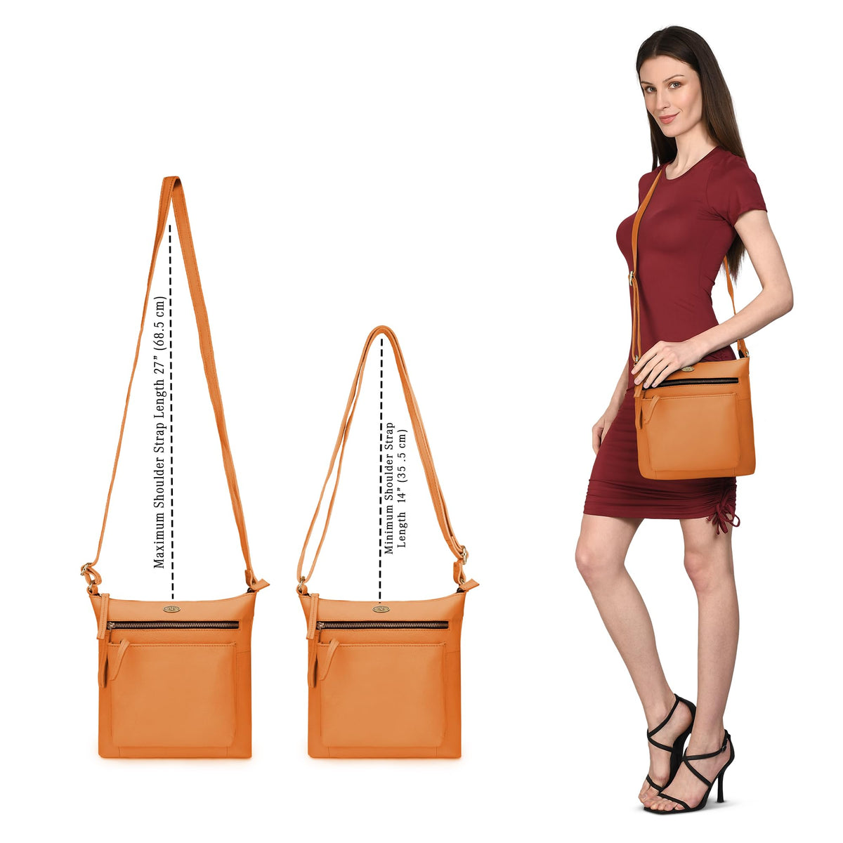Light Brown Genuine Leather Crossbody Bag B484