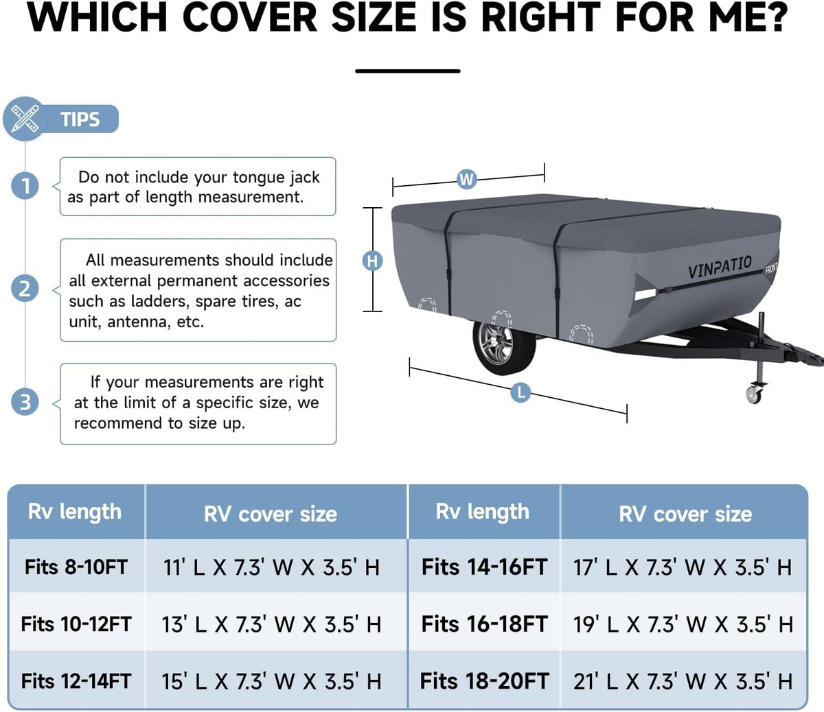 Waterproof Anti-UV Pop Up Camper Cover Fits 14'-16' Trailers D7679