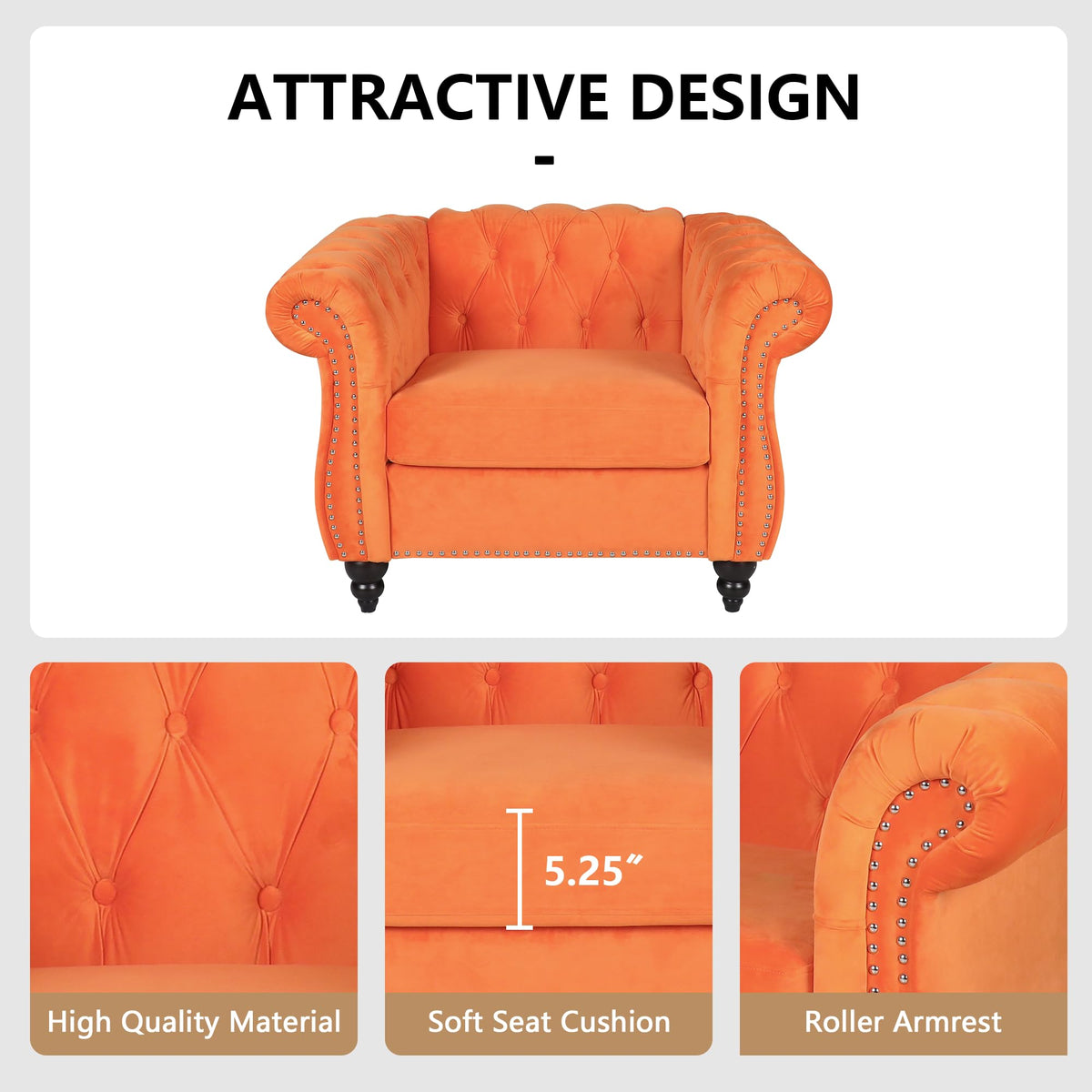 Orange Velvet Tufted Accent Chair G69610