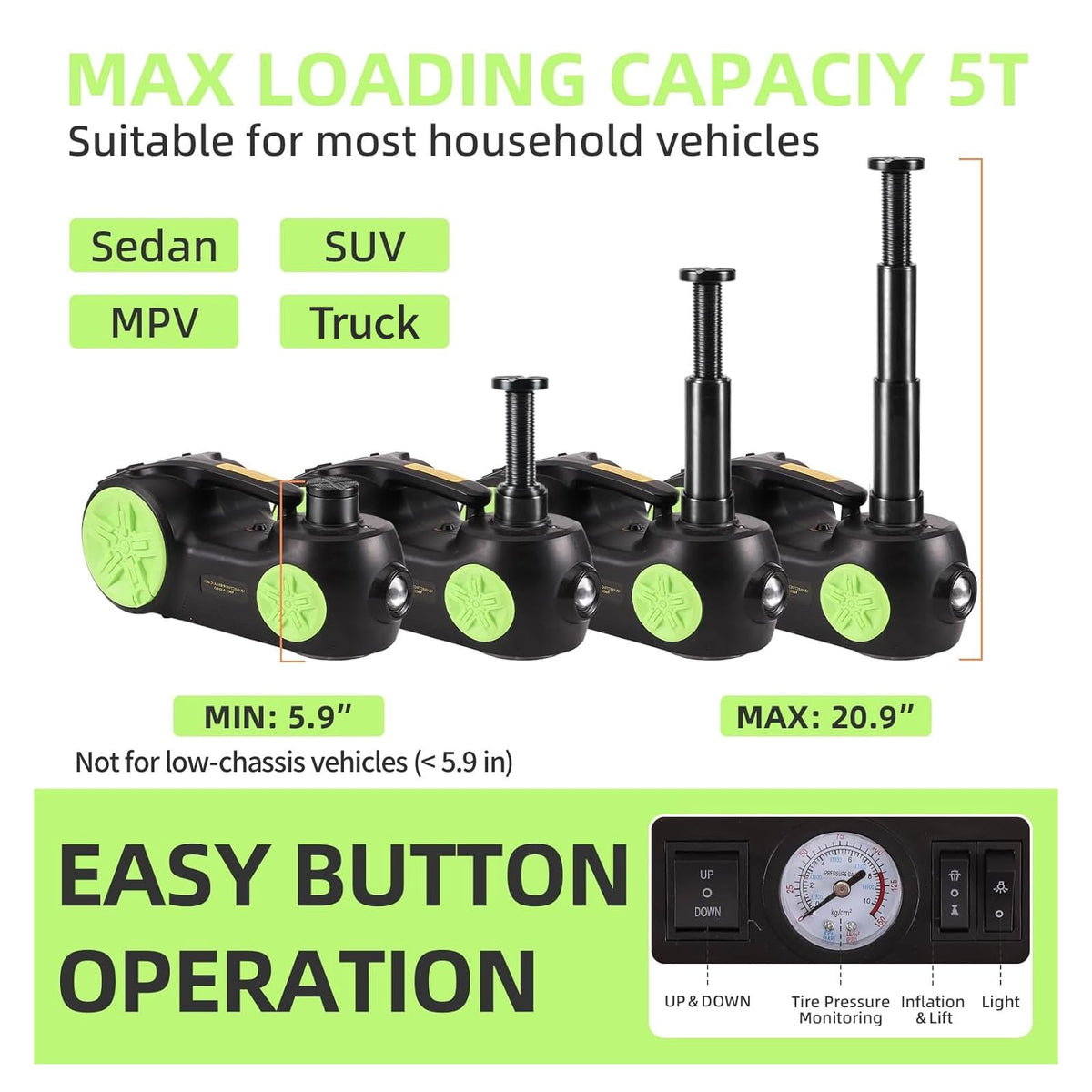5 Ton Electric Car Jack 12V Portable Tire Changing Kit C62525