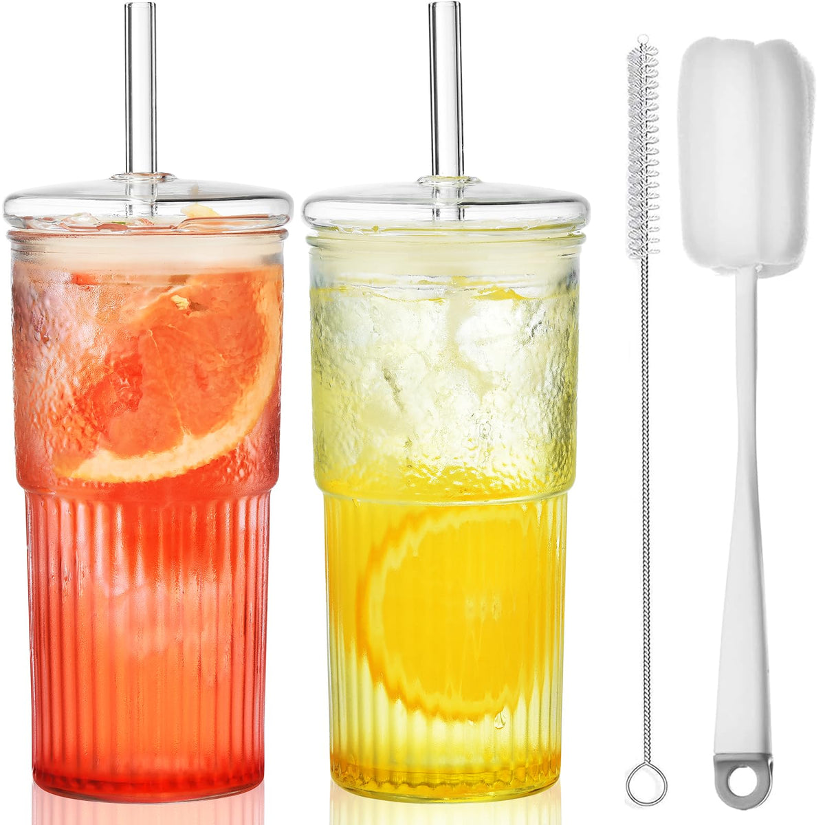 22 oz High Borosilicate Clear Glass Cups with Lids and Straws, Pack of 2 Z8276