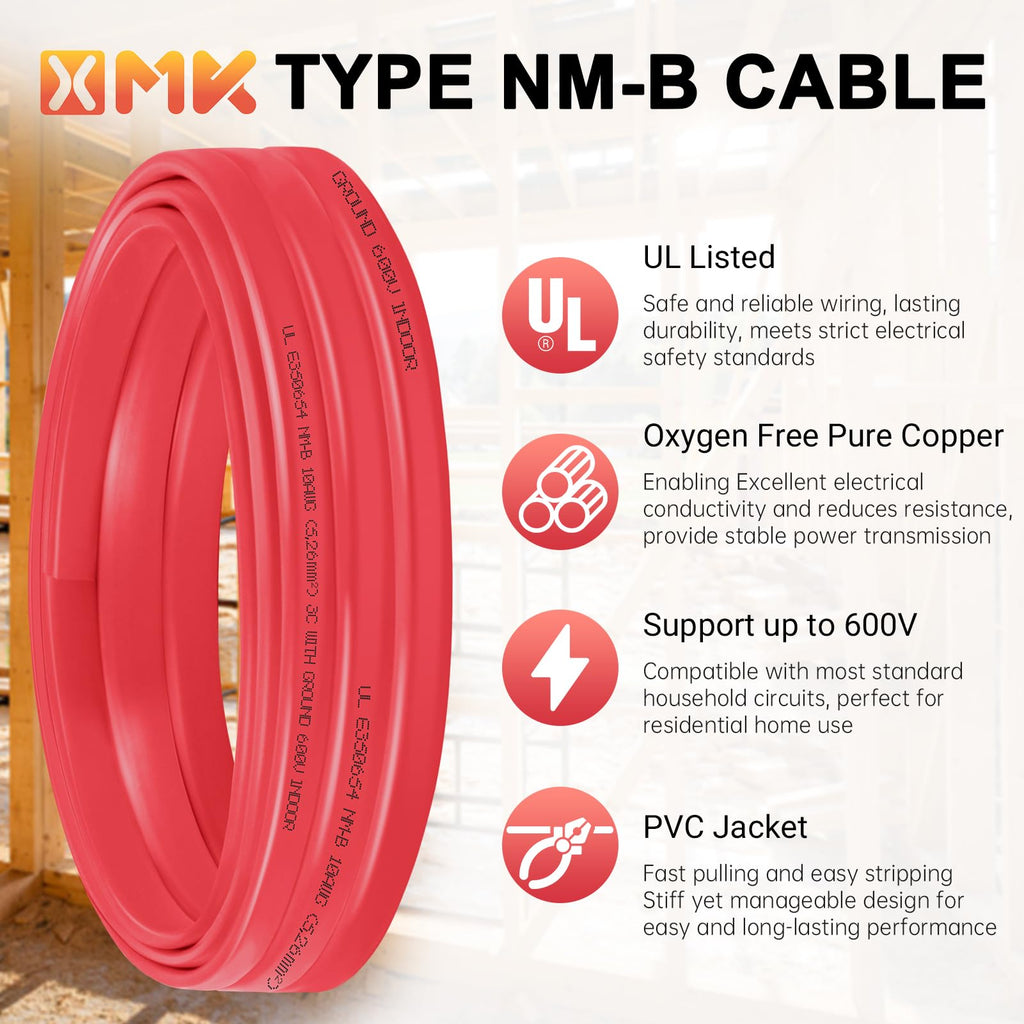 10 Gauge 3 Conductors Electrical Wire with Ground, 100ft A8234
