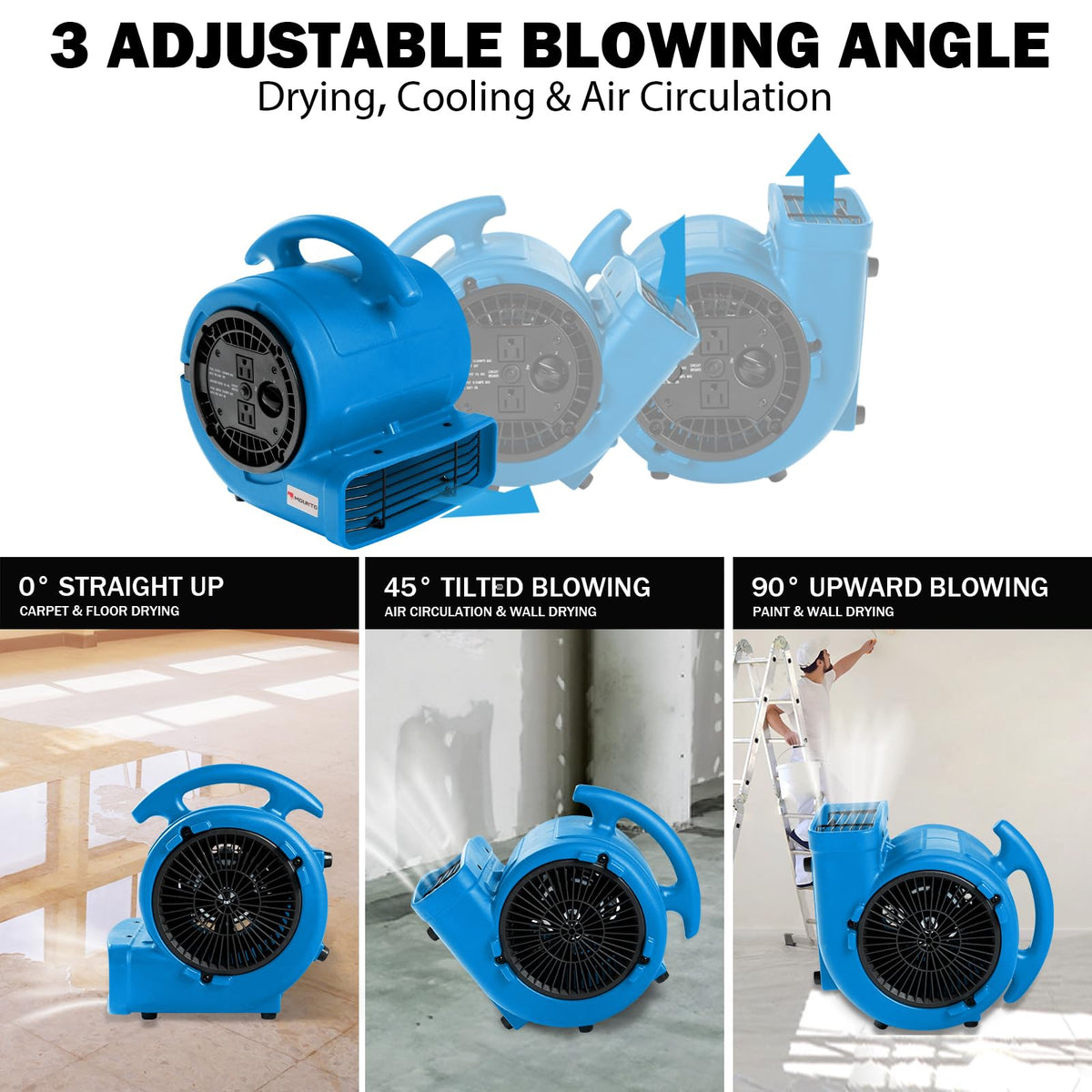 1/5hp 800cfm 3-Speed Air Mover Blower Fan with Dual Outlet A5744