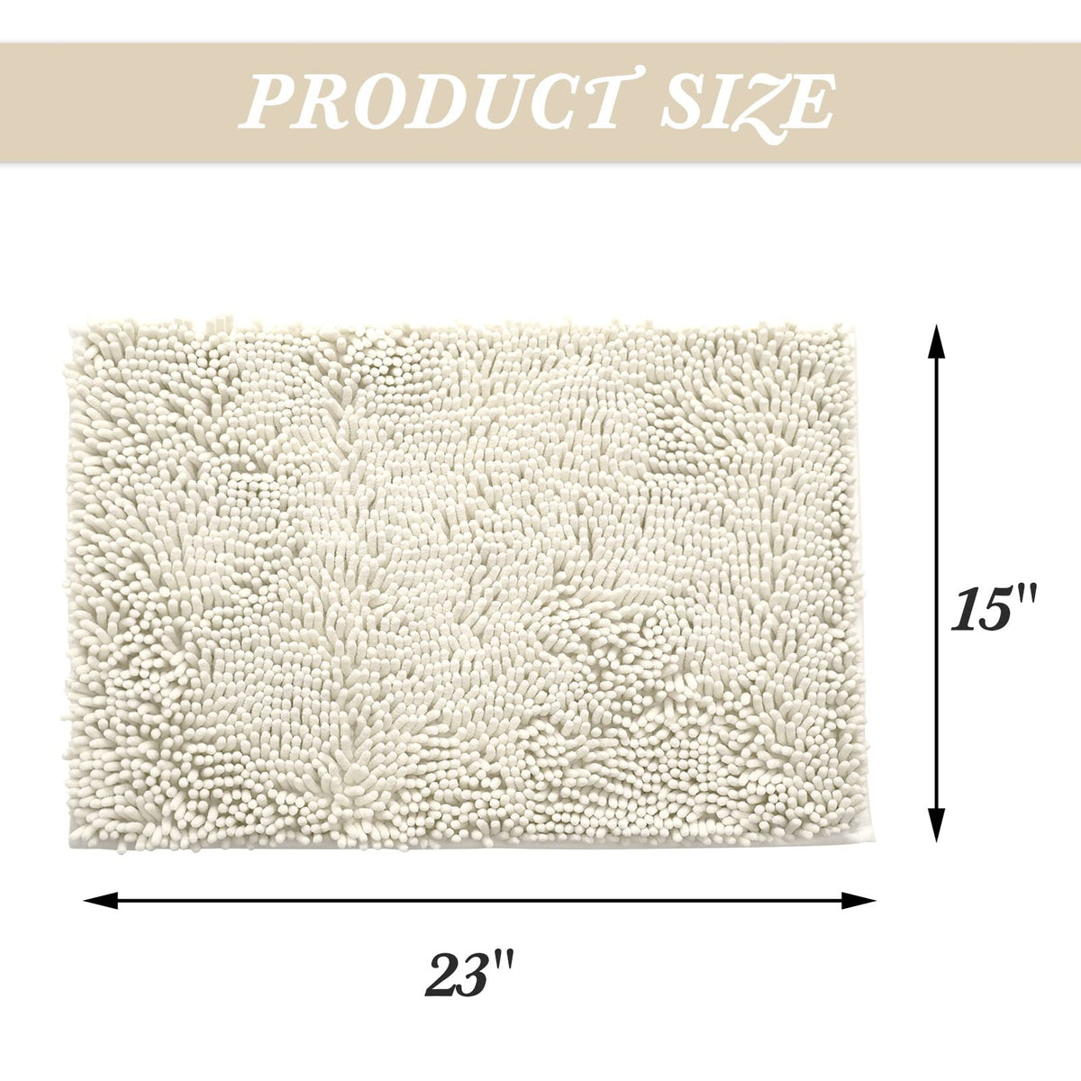 Non-Slip Microfiber Bath Rug Machine Washable Ivory 15 x 23 Inches F584637