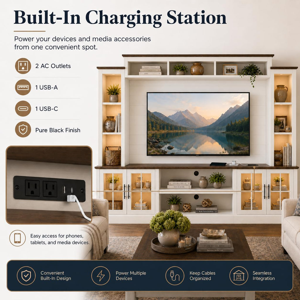 White TV Stand with Bookshelf Cabinet and Barn Doors N6712