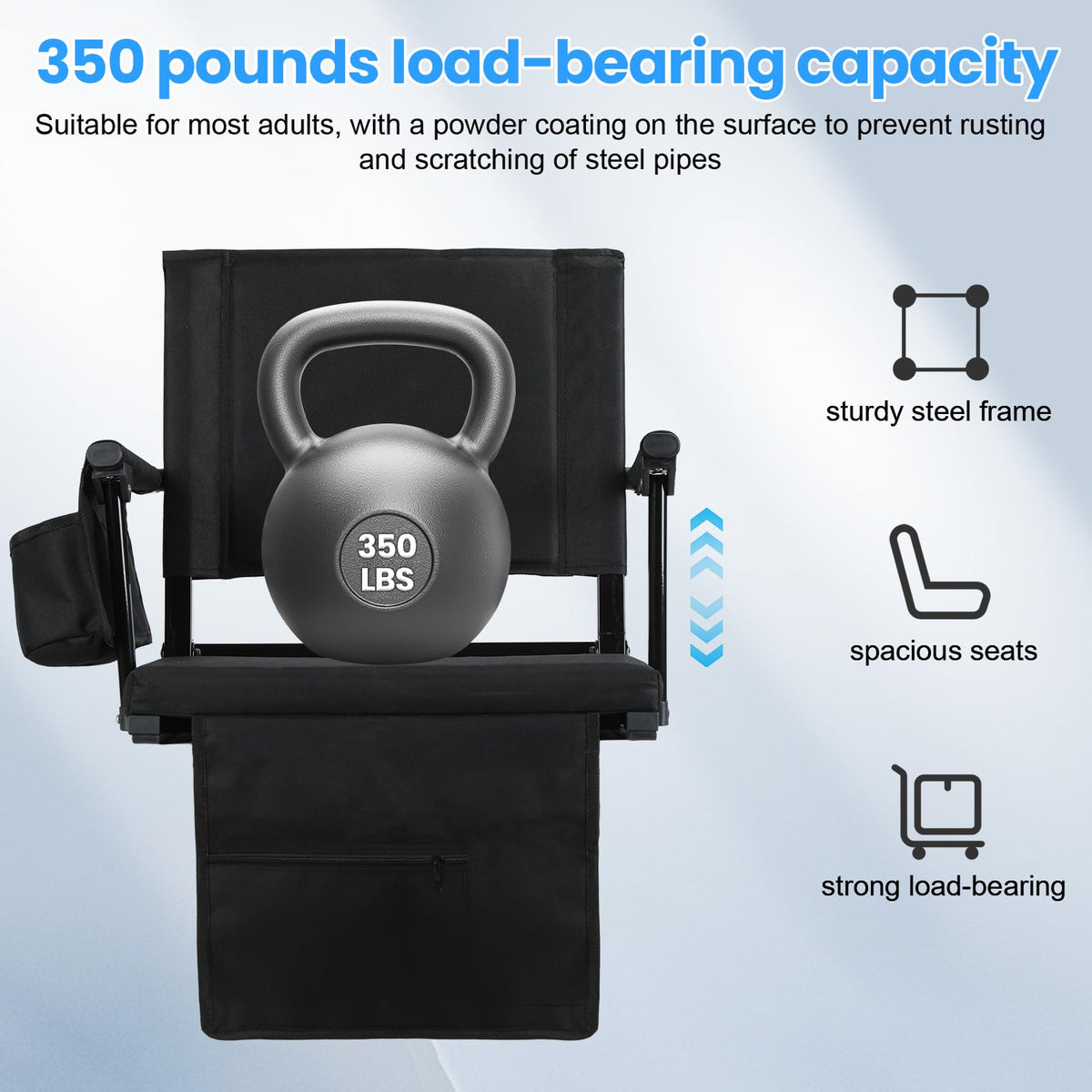 2 Pcs Black Folding Stadium Seats with Back Support and Cup Holder R90911