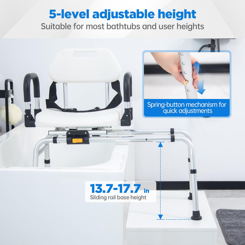Sliding Shower Chair Tub Transfer Bench with Swivel Seat C953