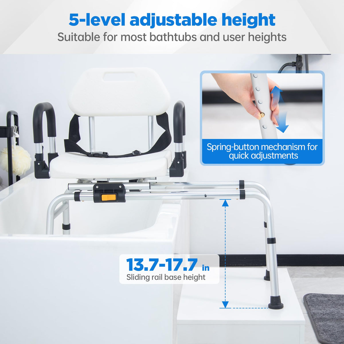 Sliding Shower Chair Tub Transfer Bench with Swivel Seat C953