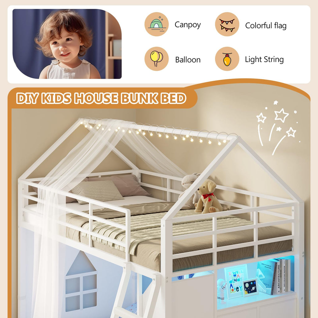 Twin Over Twin Bunk Bed with 6 Storage Drawers H579