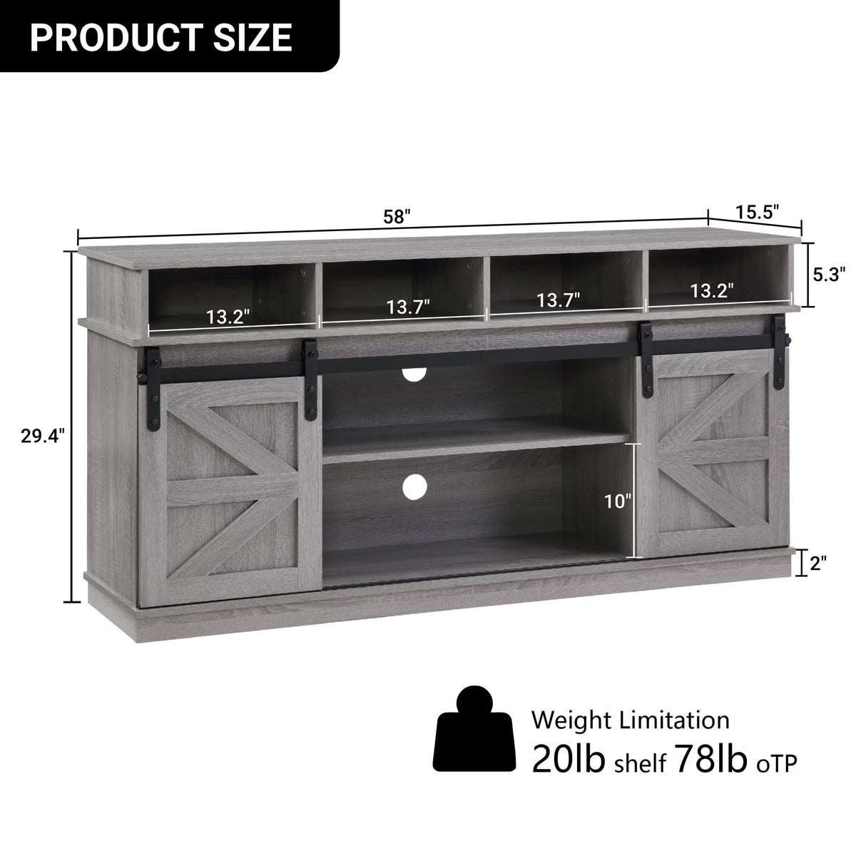 Grey Wood TV Stand with Sliding Barn Door K700