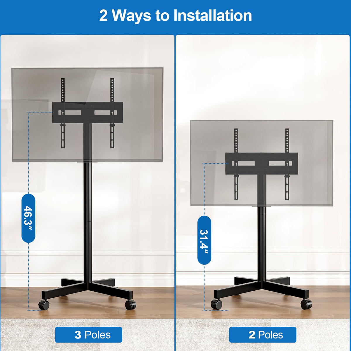 Mobile TV Cart Rolling TV Stand for 23-65 Inch TVs B82966