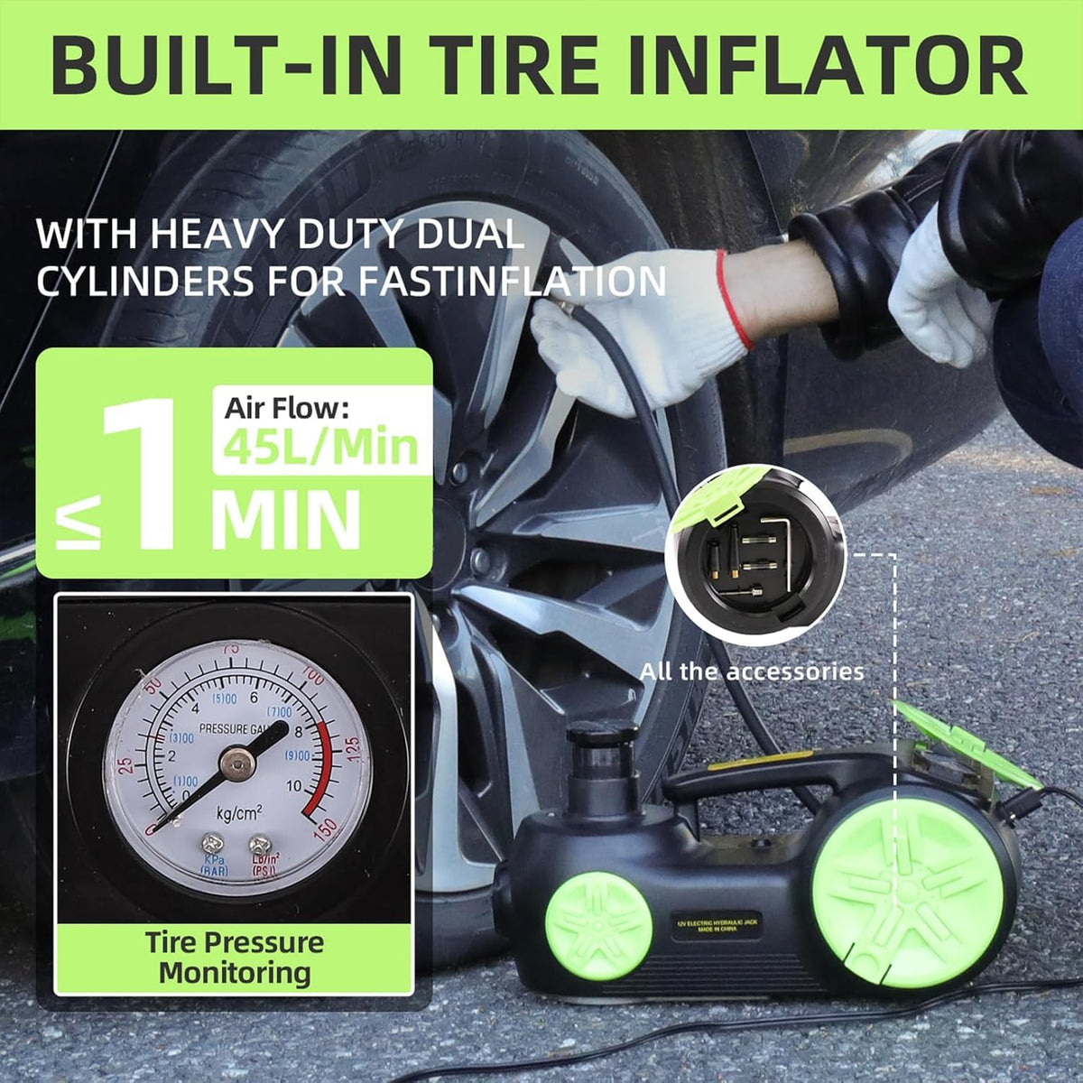 5 Ton Electric Car Jack 12V Portable Tire Changing Kit C62525