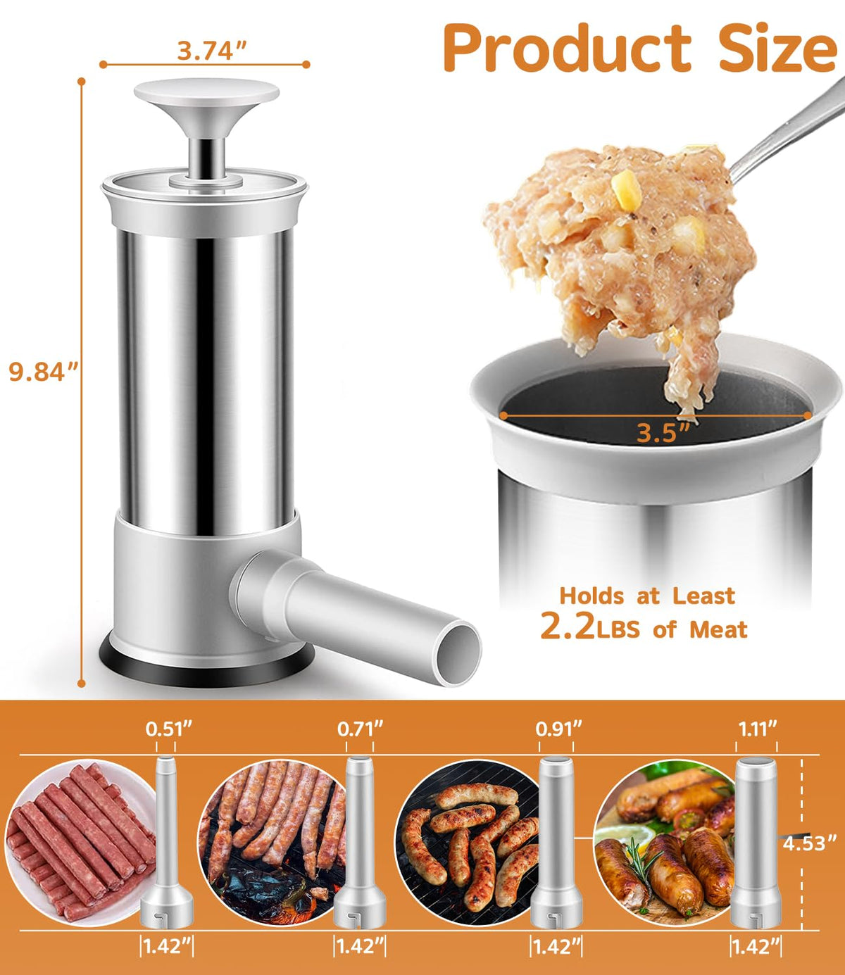 Vertical Stainless Steel Sausage Stuffer 2.2LBS Q579