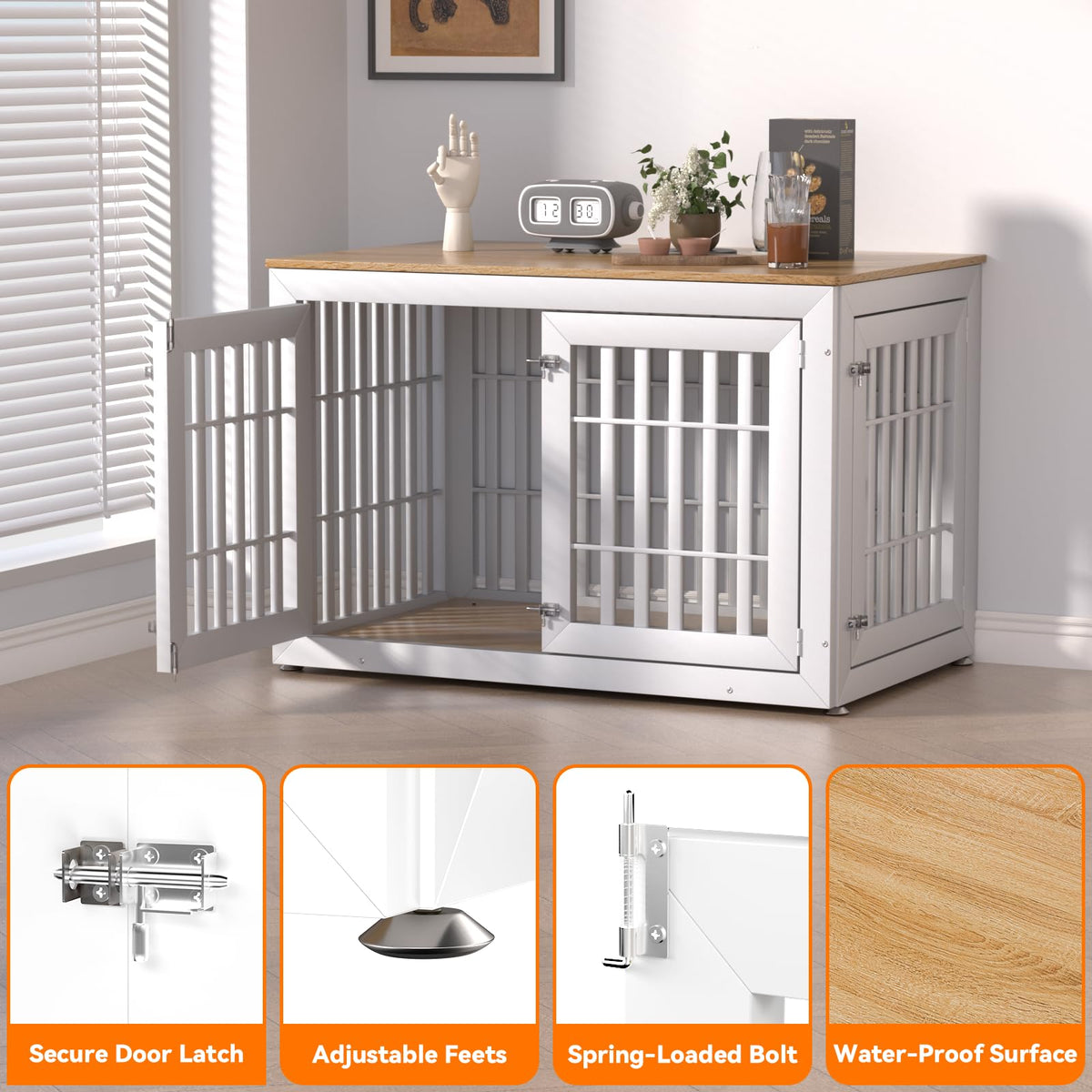 48" XXL White Wooden Dog Crate Furniture D85566