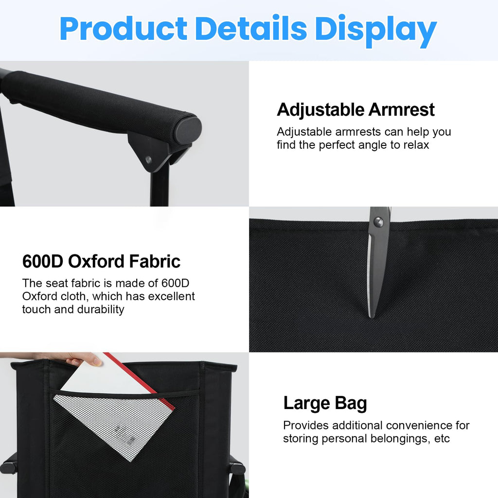 2 Pcs Black Folding Stadium Seats with Back Support and Cup Holder R90911
