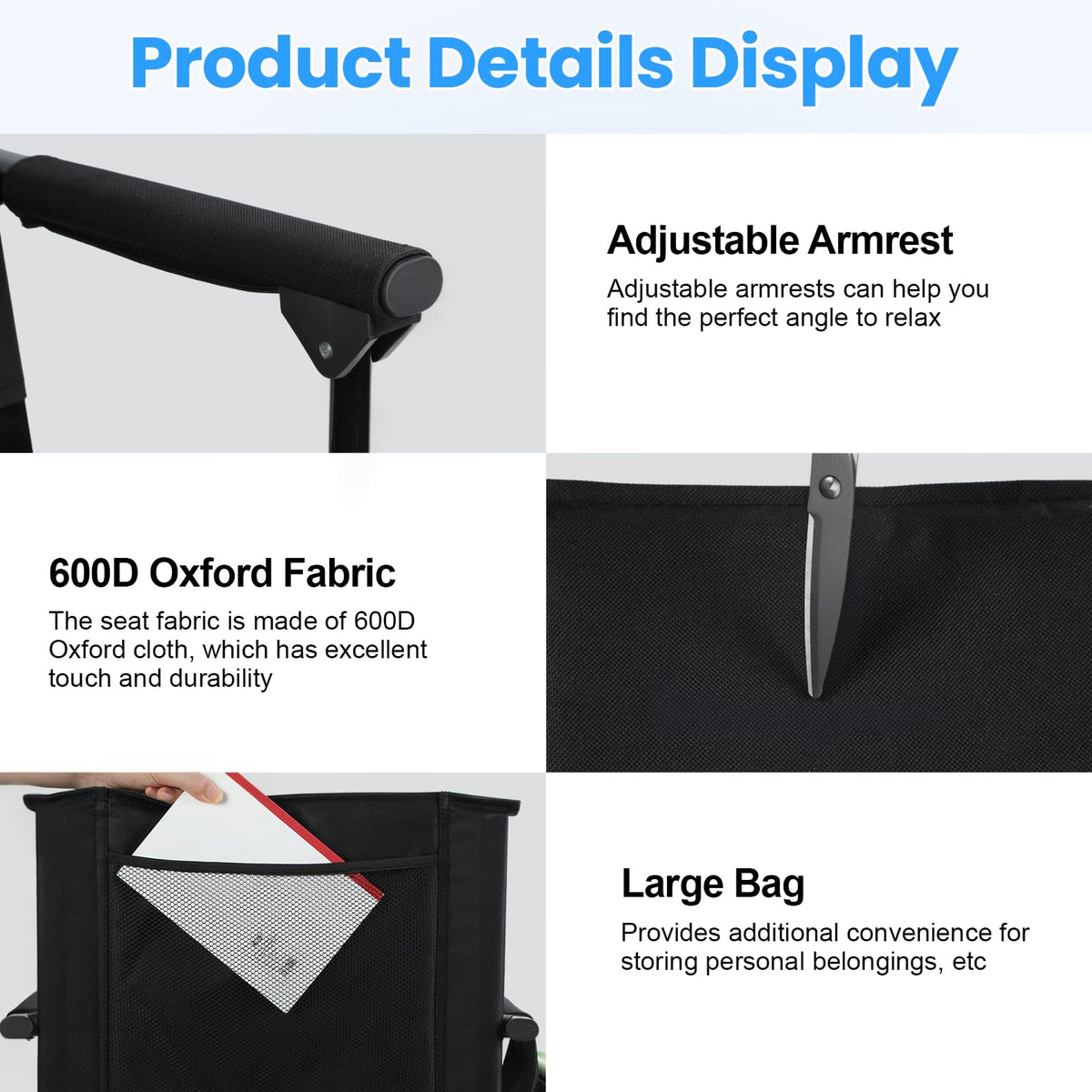 2 Pcs Black Folding Stadium Seats with Back Support and Cup Holder R90911