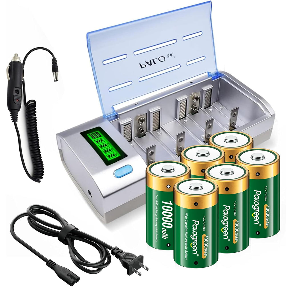 10000mAh Rechargeable D Batteries 6 Counts and Universal Battery Charger B891824