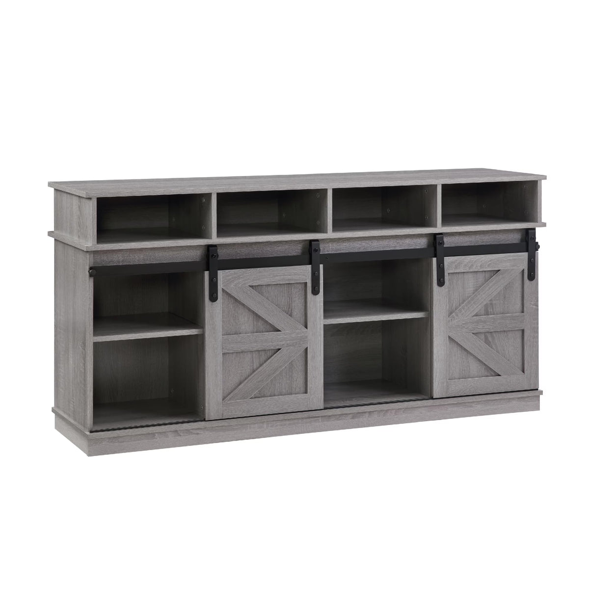 Grey Wood TV Stand with Sliding Barn Door K700