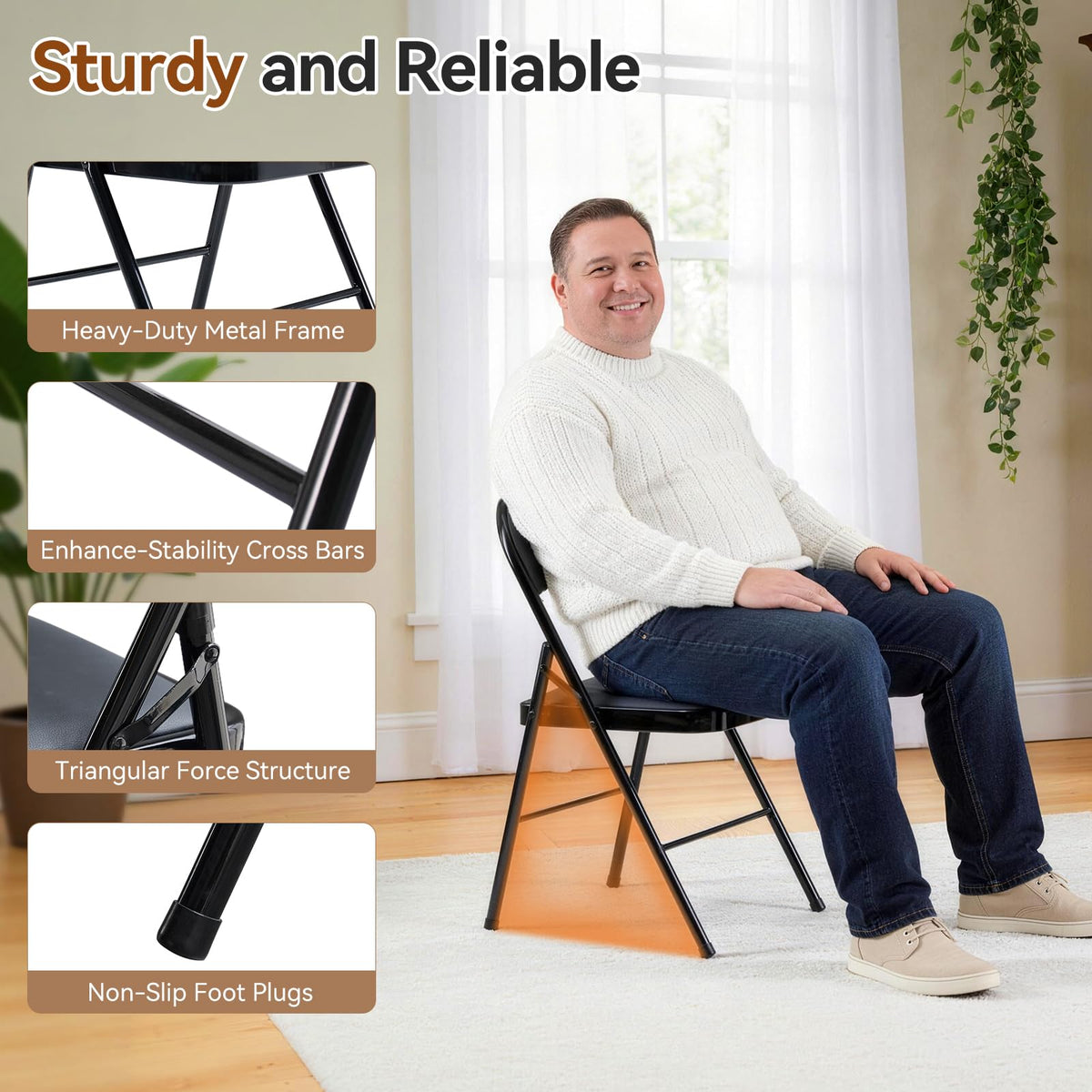 Black Folding Chairs with Padded Seats, 10 Pack K7338